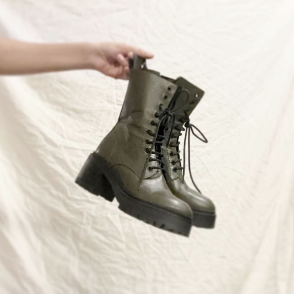 Stylish Olive Lace-Up Combat Boots